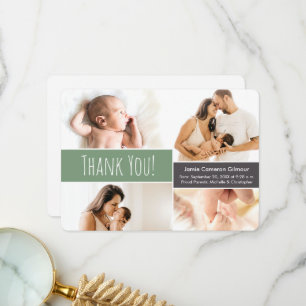 Shale Green Welcome Home Baby boy Photo Collage  Thank You Card