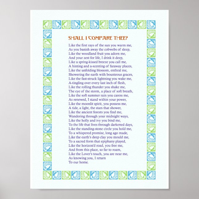 Shall I Compare Thee? - A love Poem - Print (Front)