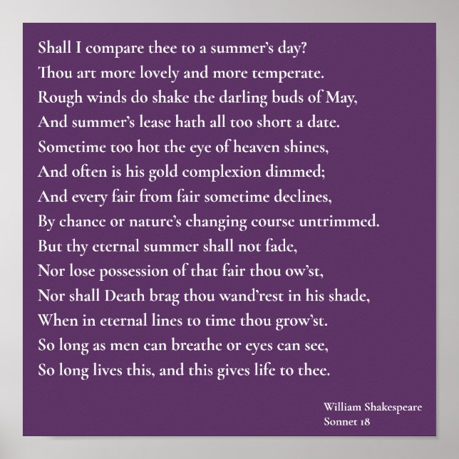 Shall I compare thee to a summer's day? sonnet 18 Poster (Front)