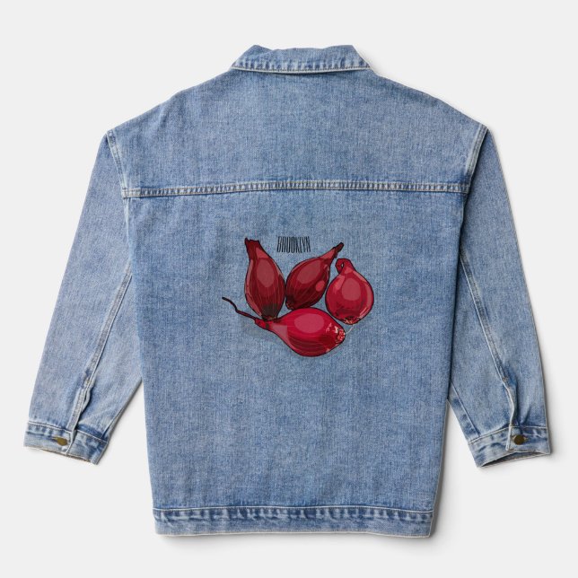 Shallot cartoon illustration denim jacket (Back)
