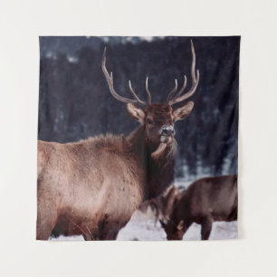 SHALLOW FOCUS PHOTO OF BROWN DEER TAPESTRY