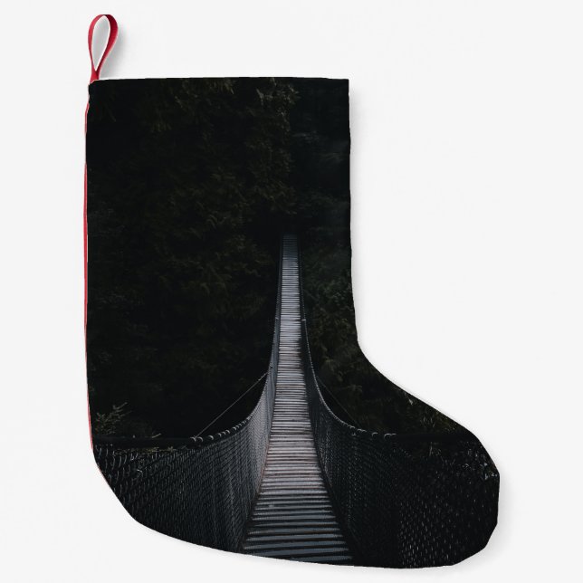 SHALLOW FOCUS PHOTO OF BROWN WOODEN BRIDGE SMALL CHRISTMAS STOCKING (Front)