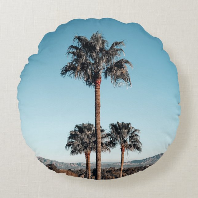 Shallow focus photo of palm trees in the morning round cushion (Front)