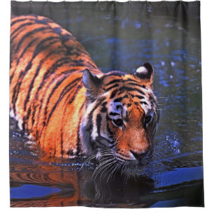 SHALLOW FOCUS PHOTOGRAPHY OF BROWN AND BLACK TIGER SHOWER CURTAIN