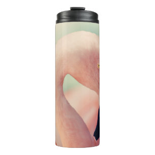 Shallow focus photography of pink flamingo thermal tumbler