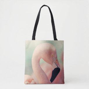 Shallow focus photography of pink flamingo tote bag