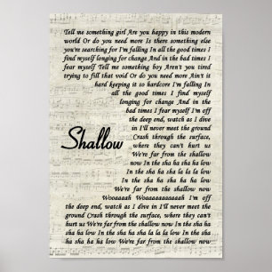 Shallow Vintage Script Song Lyric Wall Art Print
