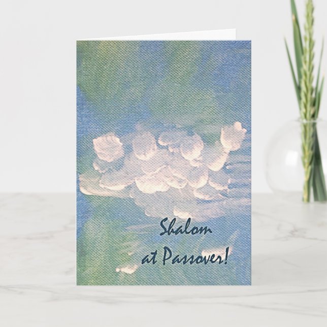 Shalom at Passover Card White Clouds on Blue Art (Front)