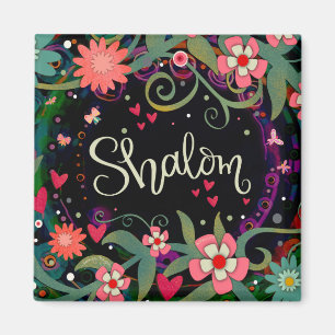 Shalom Fun Floral Hearts Black Inspirivity Magnet