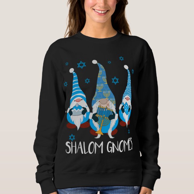 Shalom Gnomes Happy Chanukah Menorah Hanukkah Jewi Sweatshirt (Front)
