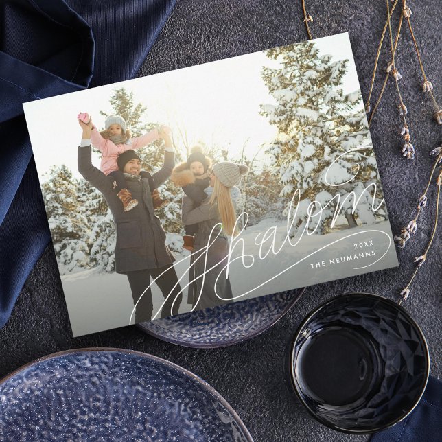 Shalom Hand Lettering Hanukkah Photo Holiday Card (Creator Uploaded)