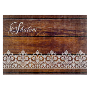 Shalom Lace Effect on Wood Effect Challah Cutting Board