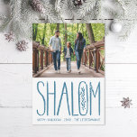 Shalom Lettering Hanukkah Photo Card<br><div class="desc">hand lettered "shalom" with sketched olive branch,  editable colour and scale; optional message on the back or add more photos</div>