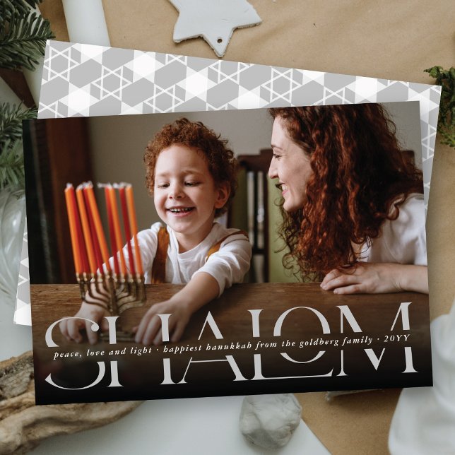 Shalom Peace Love Light Modern Hanukkah Photo Card (Creator Uploaded)