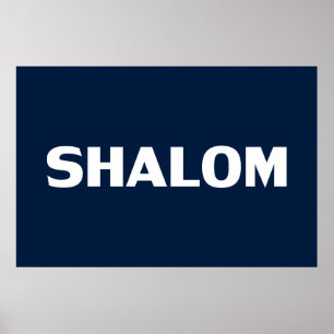 Shalom, Peace, navy blue white modern simple Poster