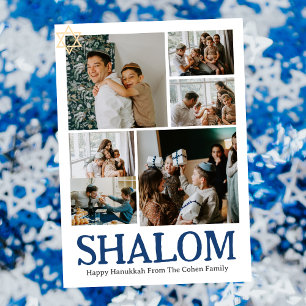 Shalom White Letter Hanukkah family photo Collage Holiday Card