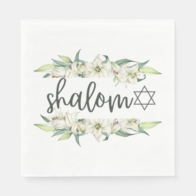 Shalom (with Lilies and Star of David) Napkin (Front)