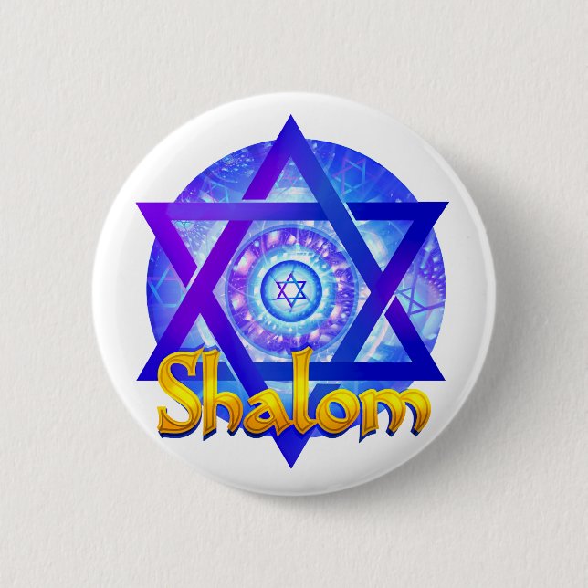 SHALOM with Star of David Medallion 6 Cm Round Badge (Front)