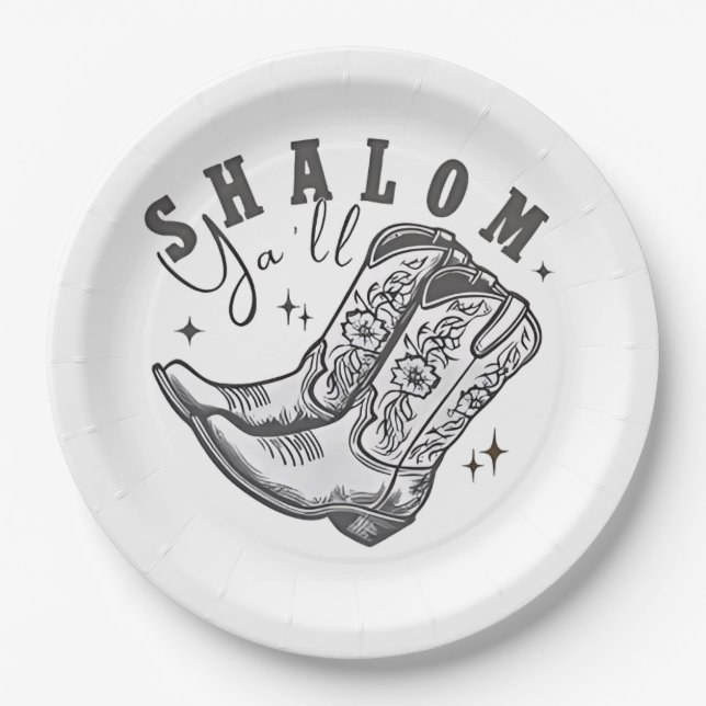 Shalom Y'all Cowboy Jewish Hanukkah West  Paper Plate (Front)