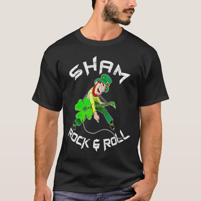 Sham Rock And Roll Shamrock Guitar Lover St Patric T-Shirt (Front)