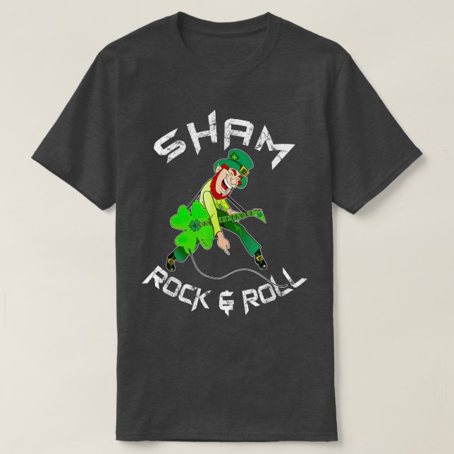 Sham Rock And Roll Shamrock Guitar Lover St Patric T-Shirt (Design Front)