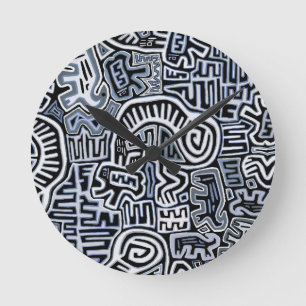 Shaman Peyote Ritual Mola Round Clock