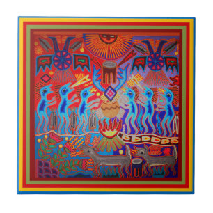 Shaman Ritual Huichol Ceramic Tile