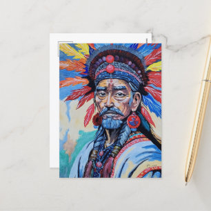 shaman, sorcerer, protector, amulet, grandfather holiday postcard