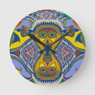 Shaman Tribal Mask Round Clock