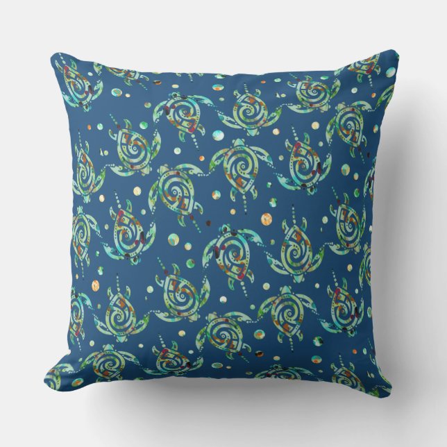 Shamanic Sea Turtle seamless pattern + your backg. Outdoor Cushion (Front)