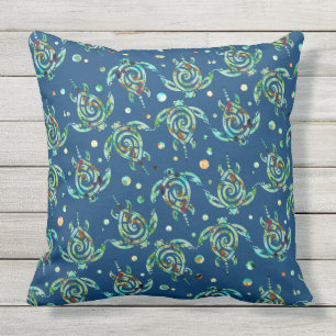 Shamanic Sea Turtle seamless pattern + your backg. Outdoor Cushion