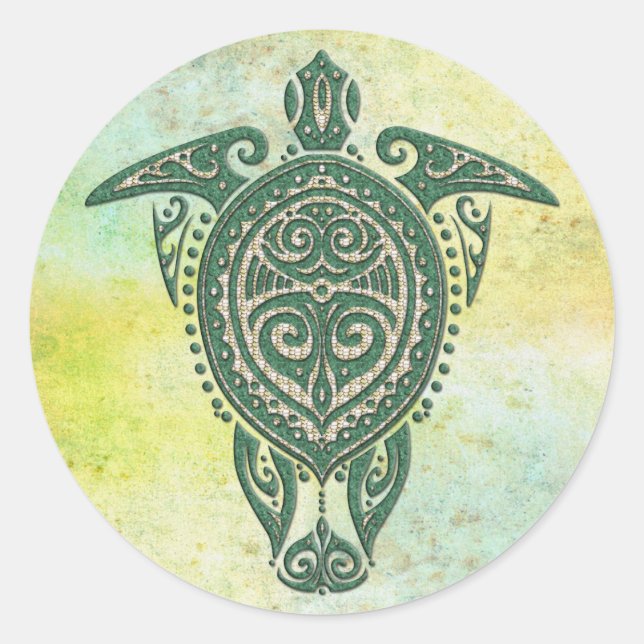 Shamanic Sea Turtle Symbol + your ideas Classic Round Sticker (Front)