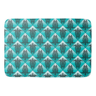 Shamanic Sea Turtles Pattern - cyan Bath Mat