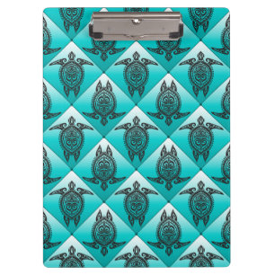 Shamanic Sea Turtles Pattern - cyan Clipboard