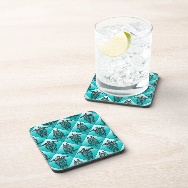 Shamanic Sea Turtles Pattern - cyan Coaster (Right Side)
