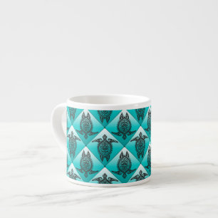 Shamanic Sea Turtles Pattern - cyan Espresso Cup