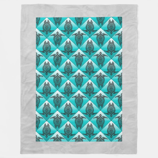 Shamanic Sea Turtles Pattern - cyan Fleece Blanket (Front)