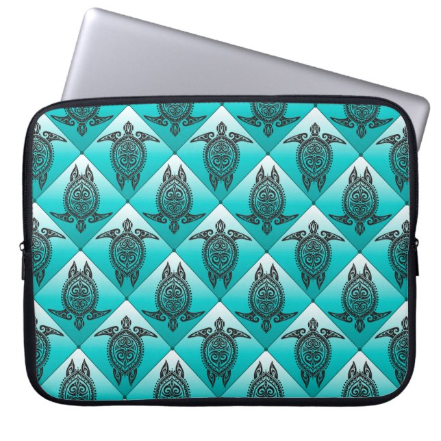 Shamanic Sea Turtles Pattern - cyan Laptop Sleeve (Front)
