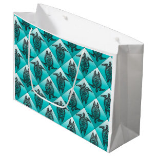 Shamanic Sea Turtles Pattern - cyan Large Gift Bag