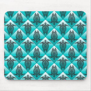 Shamanic Sea Turtles Pattern - cyan Mouse Pad