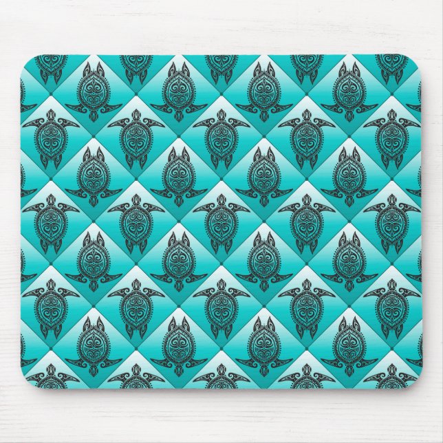 Shamanic Sea Turtles Pattern - cyan Mouse Pad (Front)