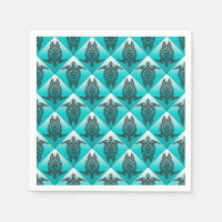Shamanic Sea Turtles Pattern - cyan