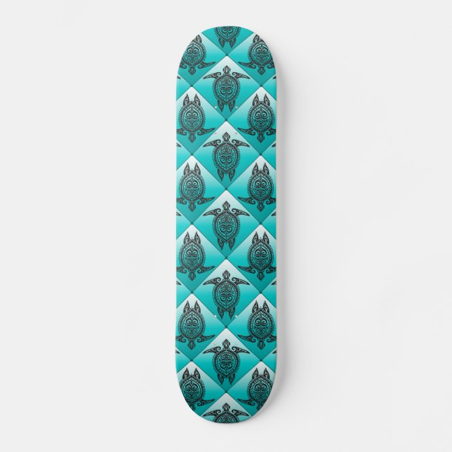 Shamanic Sea Turtles Pattern - cyan Skateboard (Front)