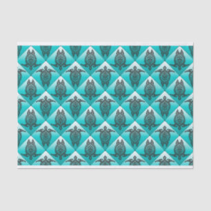 Shamanic Sea Turtles Pattern - cyan Tissue Paper