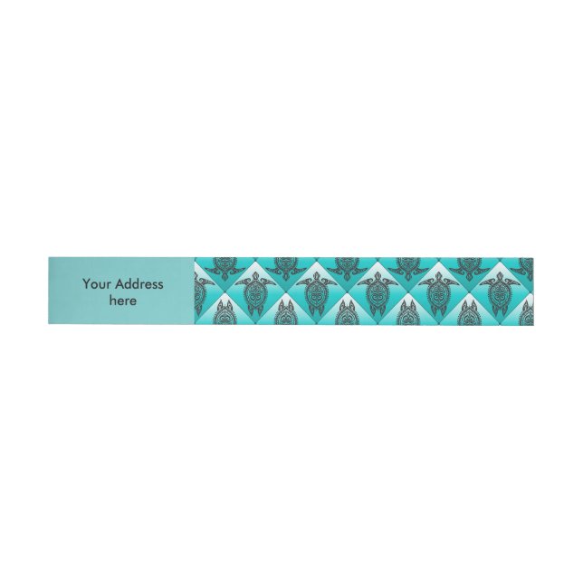 Shamanic Sea Turtles Pattern - cyan Wraparound Address Label (Individual)
