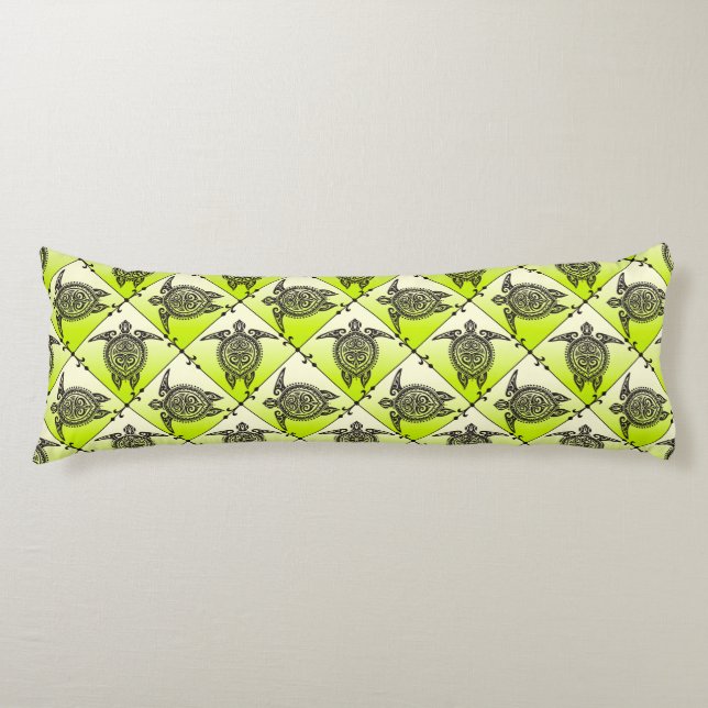 Shamanic Sea Turtles Pattern - green Body Cushion (Front)