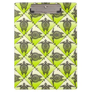 Shamanic Sea Turtles Pattern - green Clipboard
