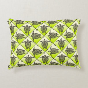 Shamanic Sea Turtles Pattern - green Decorative Cushion