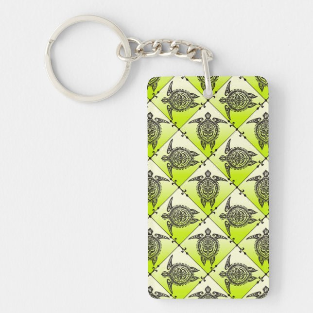 Shamanic Sea Turtles Pattern - green Key Ring (Front)