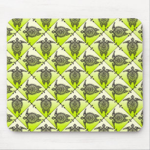 Shamanic Sea Turtles Pattern - green Mouse Pad